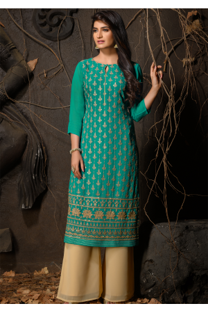 Blue Color Designer Georgette Kurti